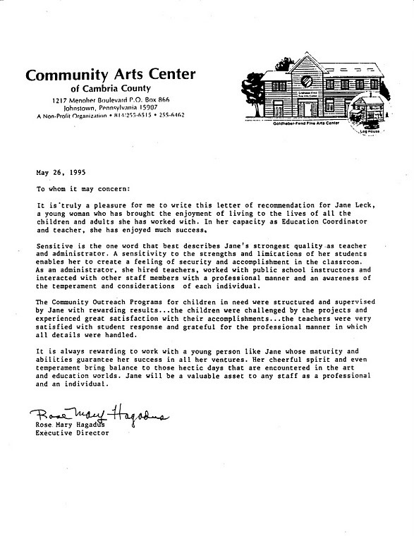 Letter of Recommendation Community Art Center