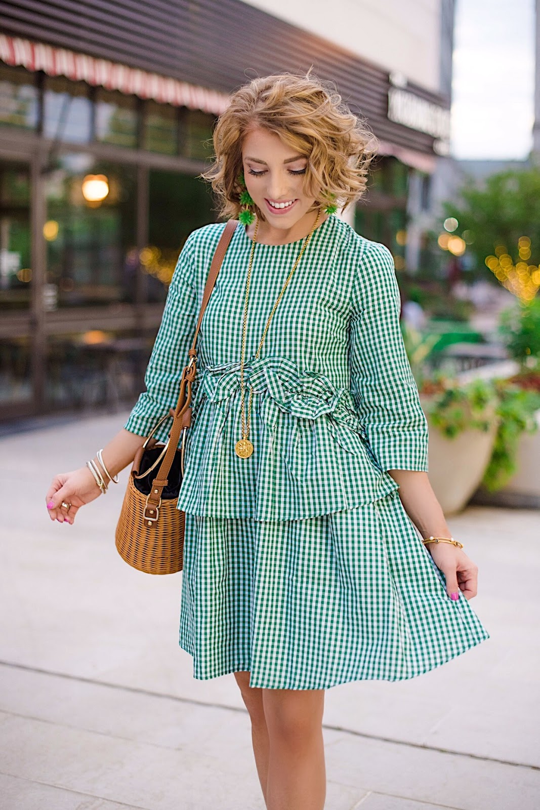 Emerald Green Ruffle Gingham Dress - Something Delightful Blog