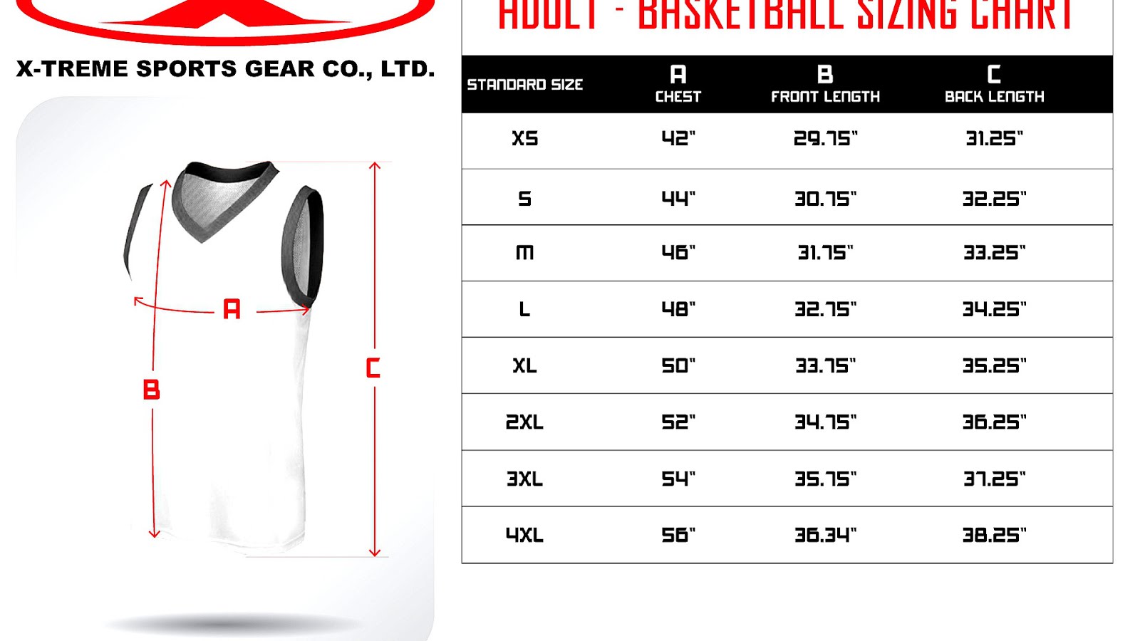 Basketball Jersey Size Chart - Basketball Choices