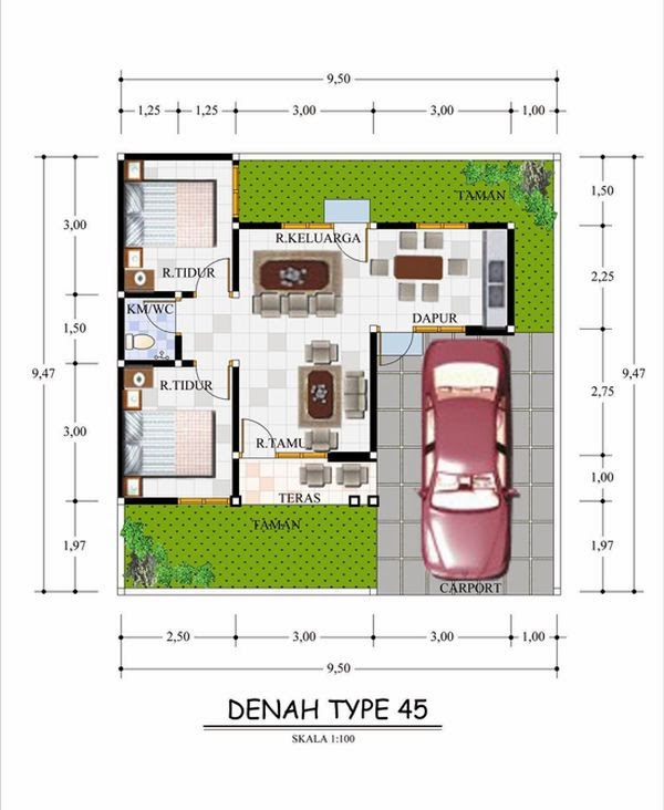 Ide Denah Desain Rumah Minimalis Type 45
