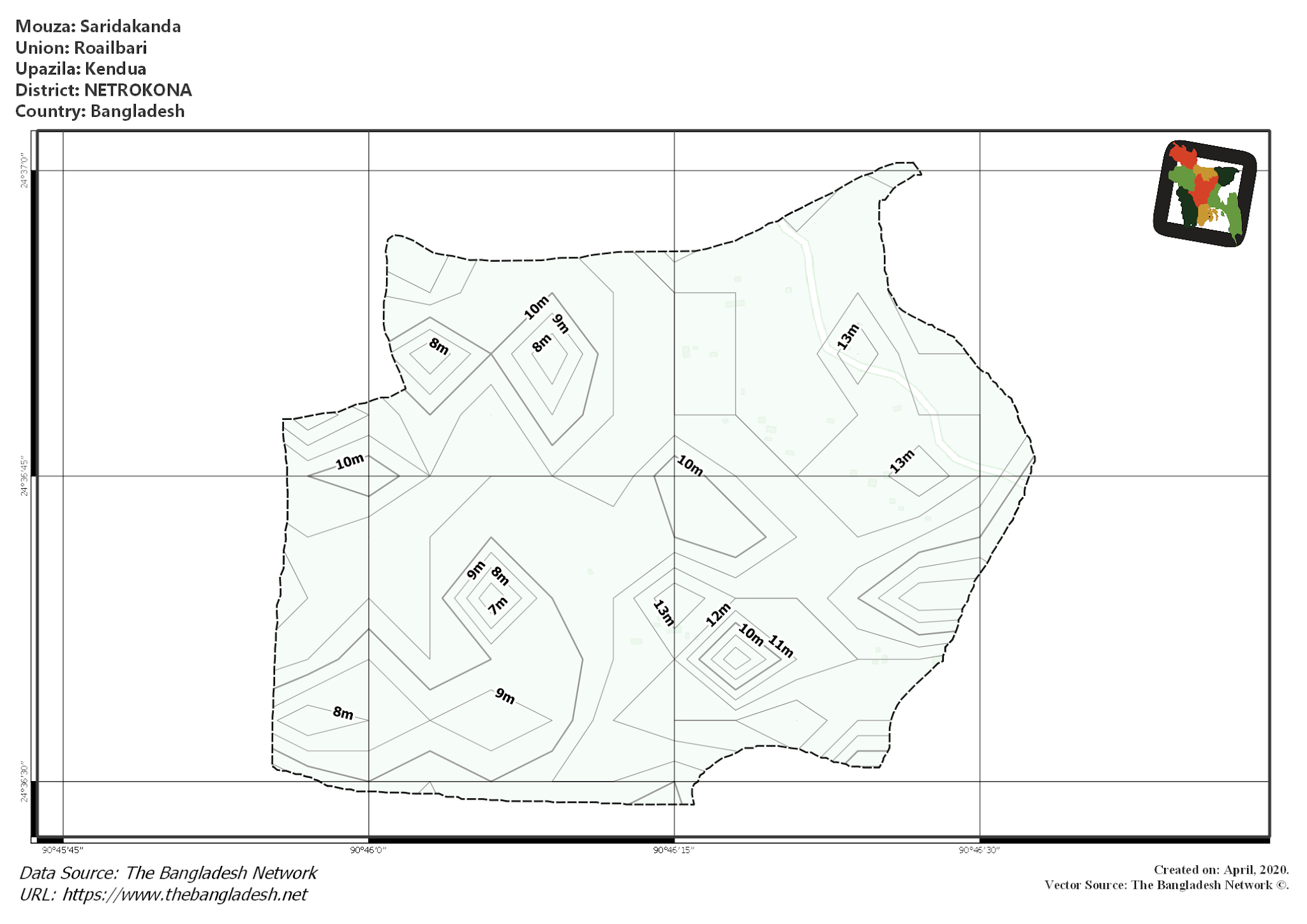 Map of Saridakanda Mouza of Kendua Upazila, NETROKONA Map of Saridakanda Mouza of Kendua Upazila, NETROKONA, Bangladesh.