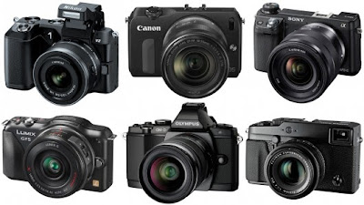 Various brands mirrorless camera, canon eos-m, panasonic g6, olympus pen, pentax k-01