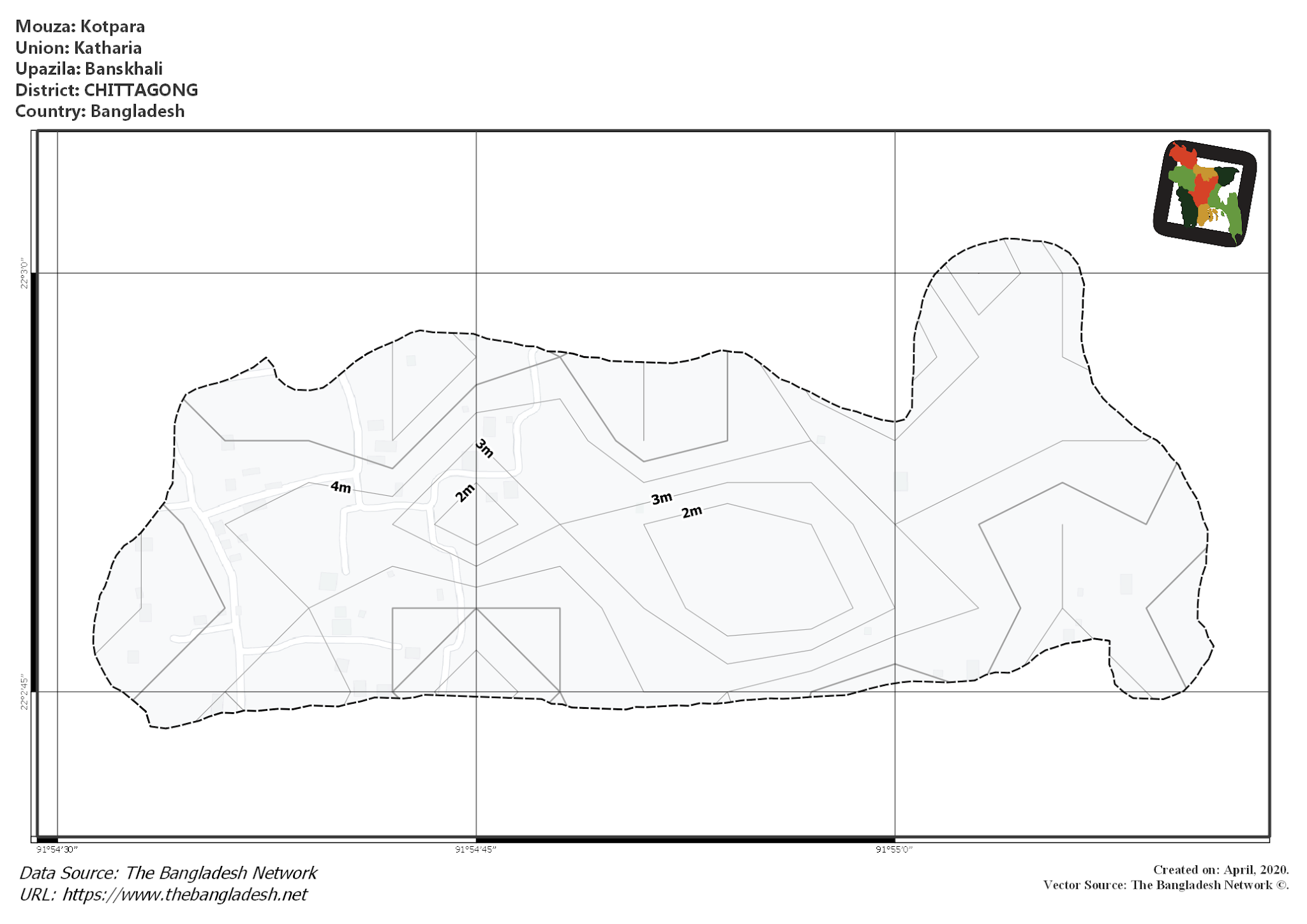 Map of Kotpara Mouza of Banskhali Upazila, CHITTAGONG, Bangladesh.