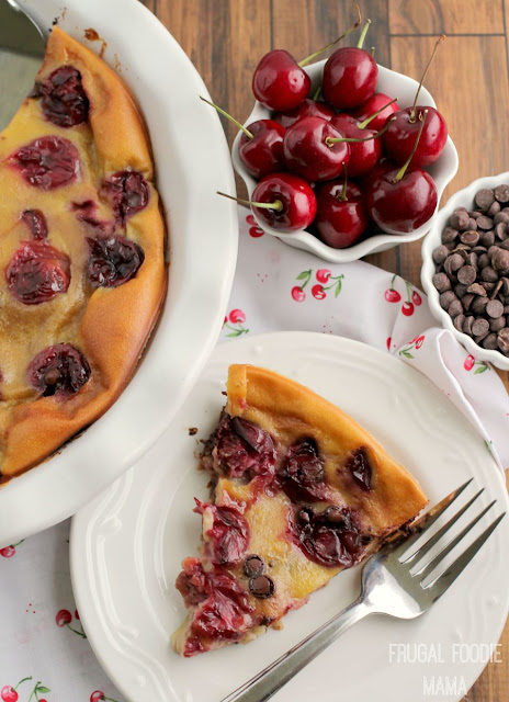 Sweet, fresh cherries are paired with deep, rich chocolate chips in a creamy custard-like cake in this easy to make Cherry Chocolate Clafoutis.