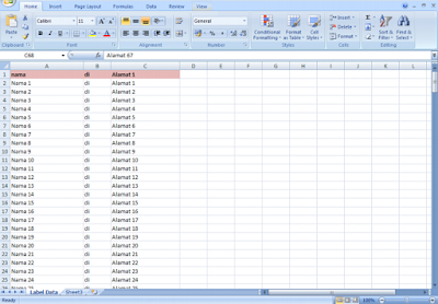 List Data Label Undangan di Microsoft Excel