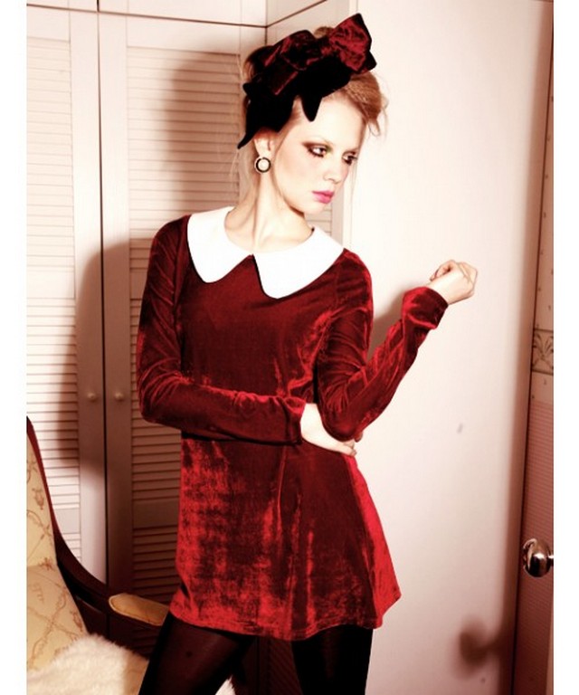 velvet Women-autumn-and-winter-2012-new-vivi-slim-pure-color-euro-long-sleeve-wine-red-velvet-dress-s_m@ts111143wr-31
