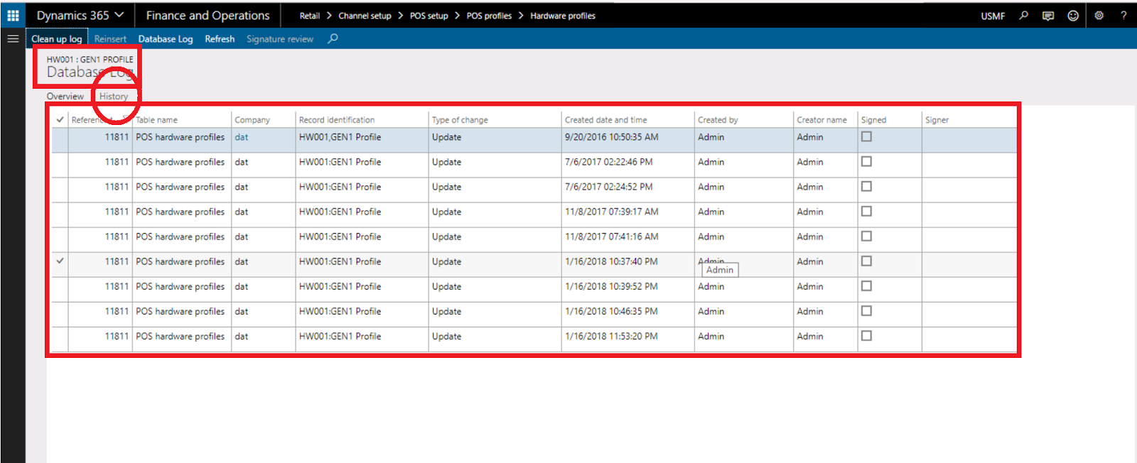 How to know the database log for the current record in Dynamics 365?