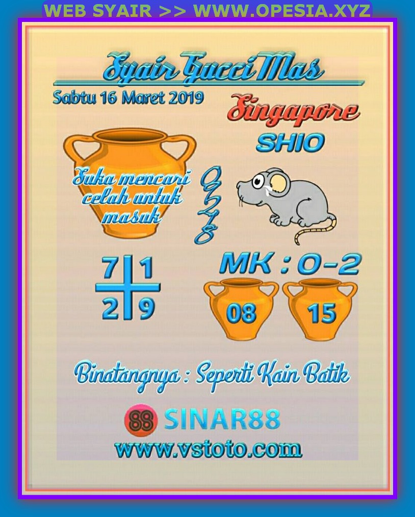 Kode Syair Singapore Sabtu 16 Maret 2019 GOsyair SEDIA