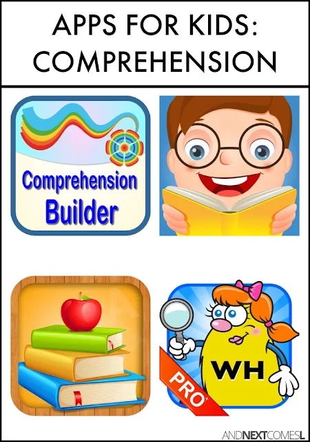 Speech apps for kids with autism or hyperlexia to work on comprehension, WH questions, making inferences, and receptive language from And Next Comes L