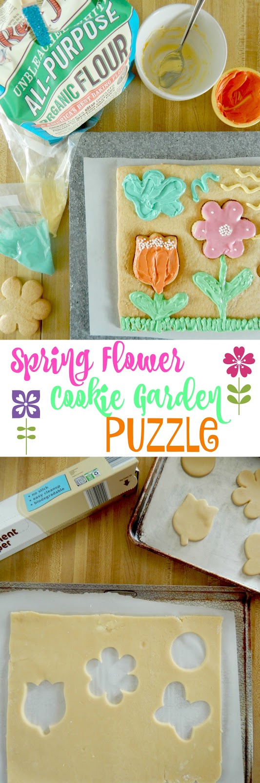 Spring Flower Cookie Garden Puzzle...have an itch for Spring? This fun-filled baking project is great for moms and kids! Who knew you could make a puzzle with cookie dough? (sweetandsavoryfood.com)
