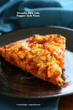 Sriracha BBQ Tofu Pizza with Pepper Jack on Spelt Crust. Vegan Recipe Sriracha BBQ Tofu Pizza with Pepper Jack on Spelt Crust. Vegan Recipe