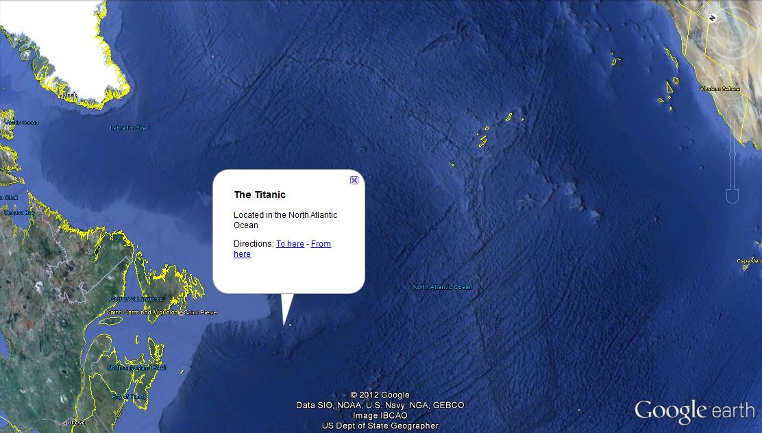 Карта где затонул титаник карта