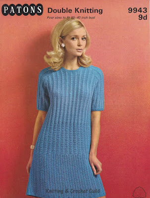Patons 9943 knitting pattern 1960s vintage knitting pattern; Patons; short-sleeved blue dress