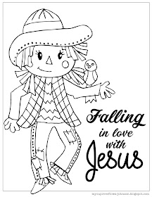 free fall coloring page with scarecrow