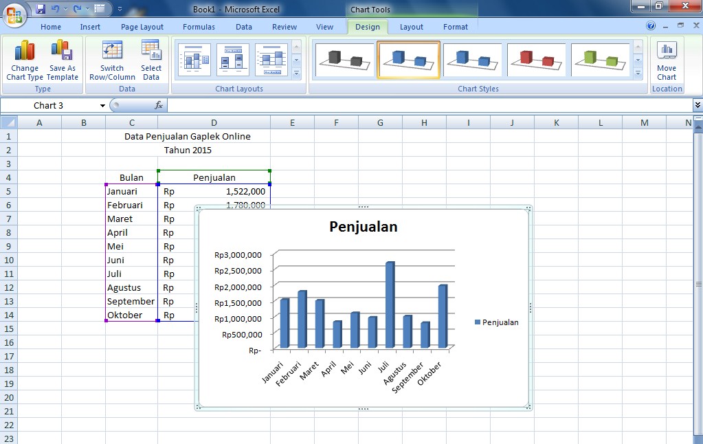 Cara Membuat Grafik Chart di Microsoft excel dengan lengkap