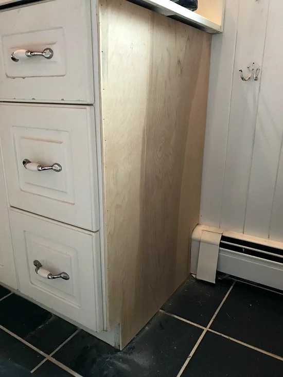 Plywood added to side of the vanity