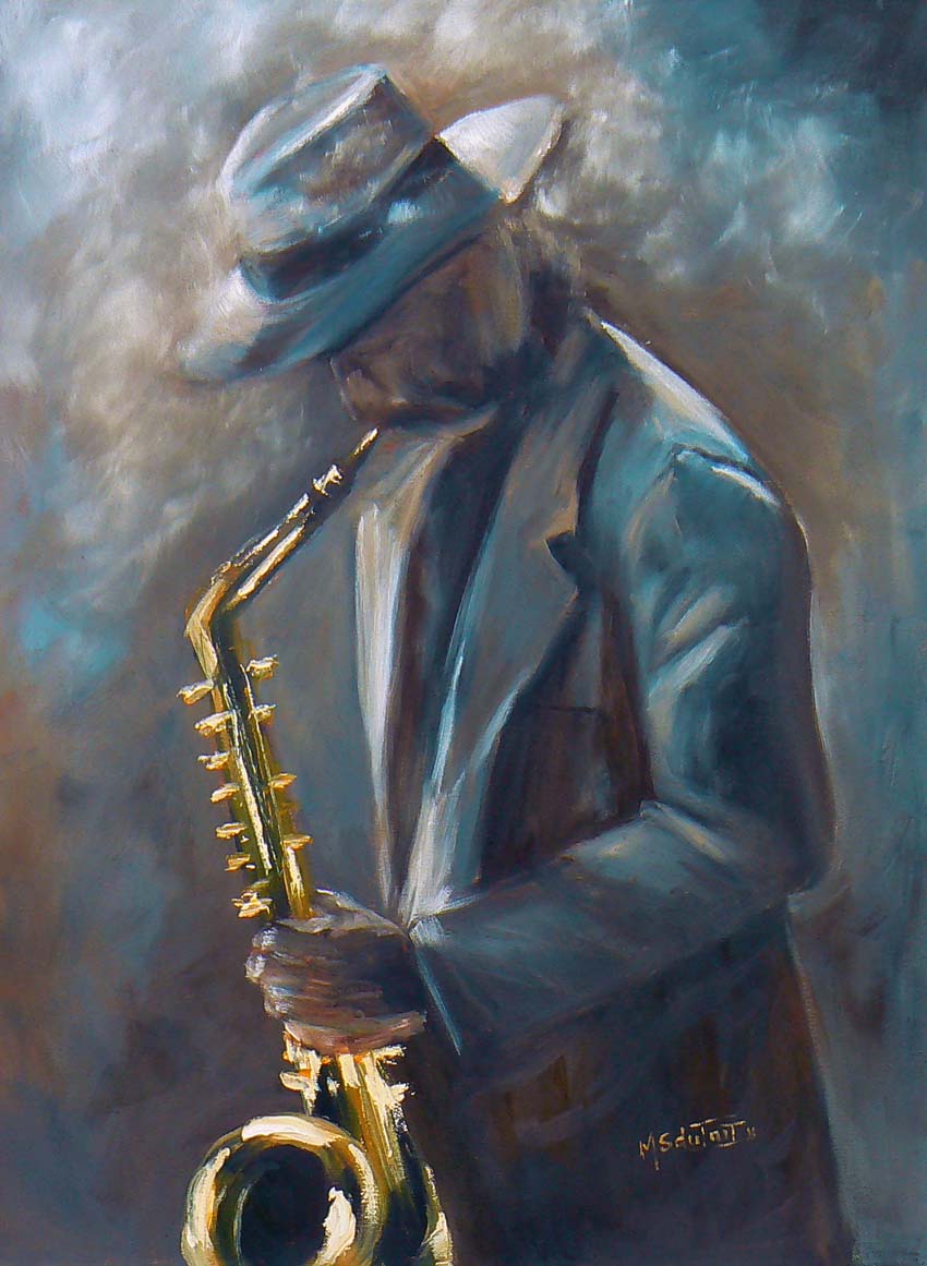 Одинокий саксофон. Саксофонист уличный музыкант живопись. Картина саксофонист. Саксофонист в шляпе. Джаз в живописи.