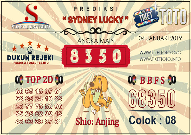 Prediksi Togel SYDNEY LUCKY TIKETTOTO 04 JANUARI 2019