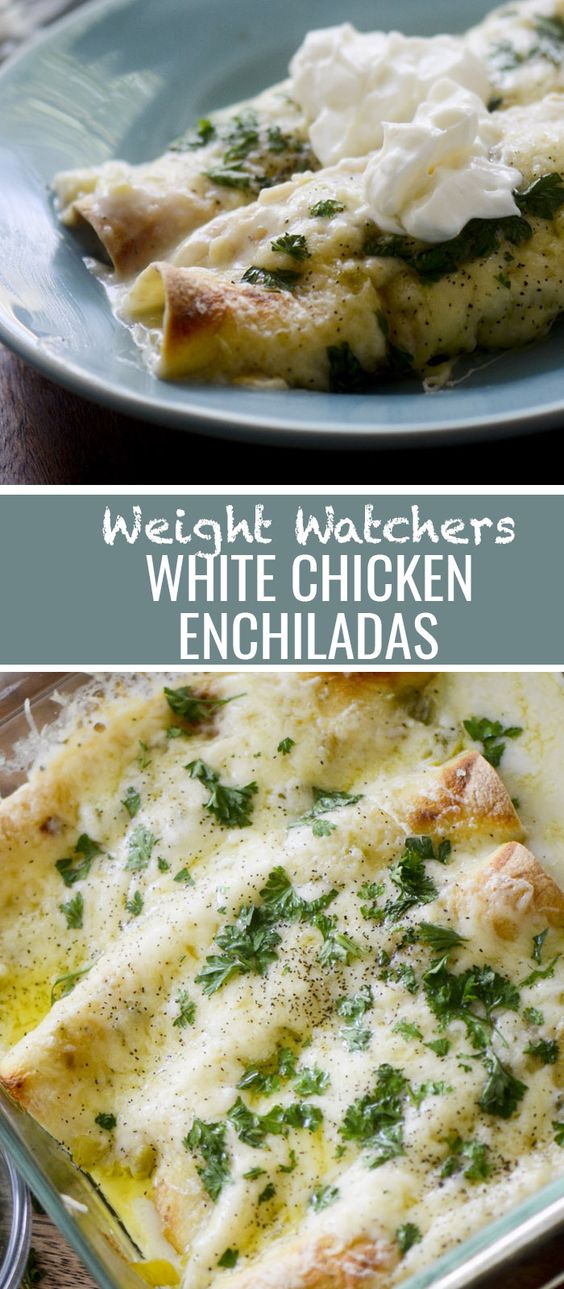 White Chicken Enchiladas | Whìte enchìladas use a roux made wìth flour, butter, and chìcken broth. What makes ìt whìte ìs the greek yogurt. If you don’t lìke greek yogurt you can sub ìn sour cream | #chicken #recipe White Chicken Enchiladas