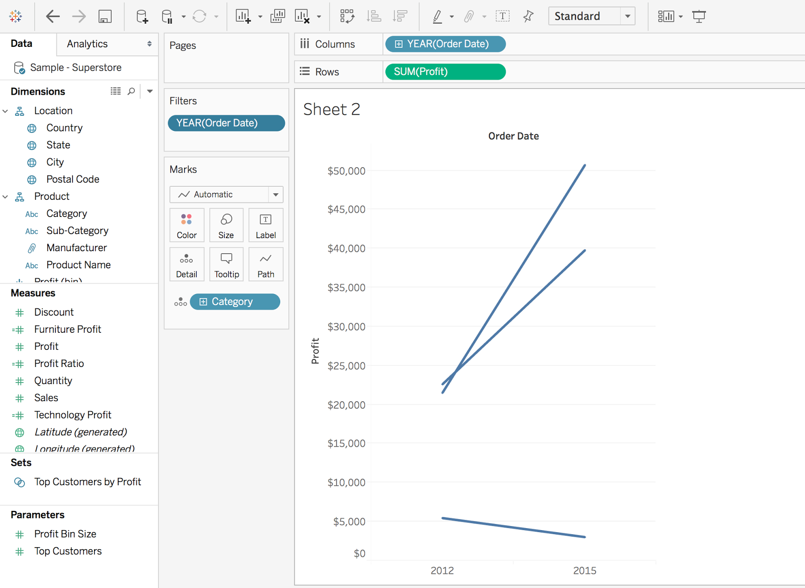 how to create a shaded slope chart in Tableau