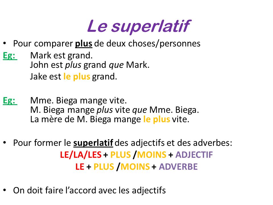 Le petit coin du français A2 LE SUPERLATIF