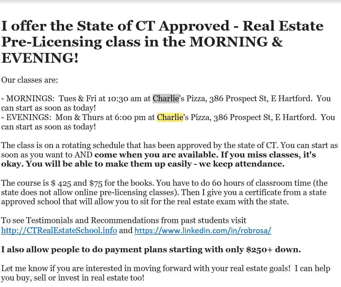 Real Estate Pre-Licensing School in CT