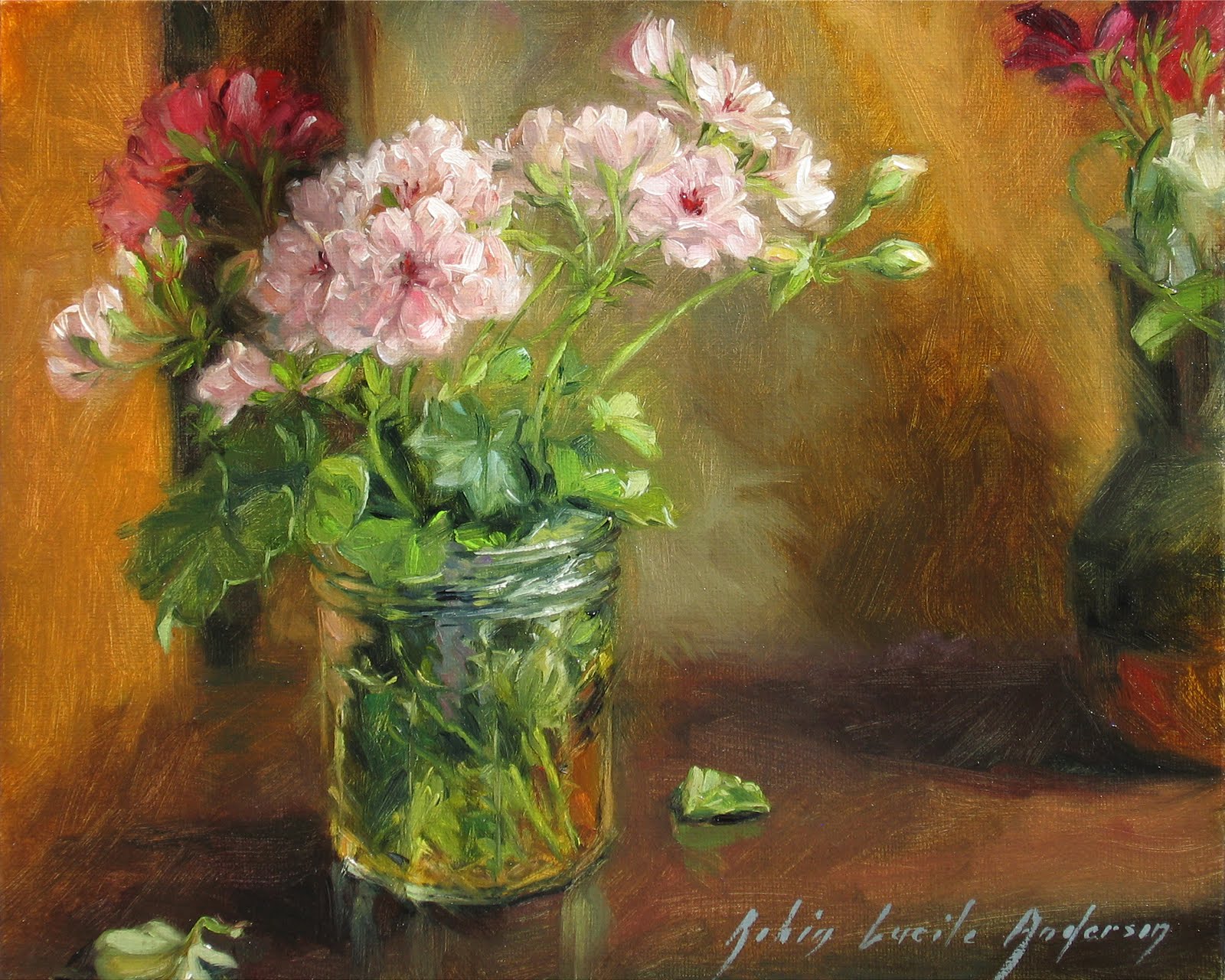 Fleur ∙ Flower ∙ Flor Geraniums in jam jar PAINTING