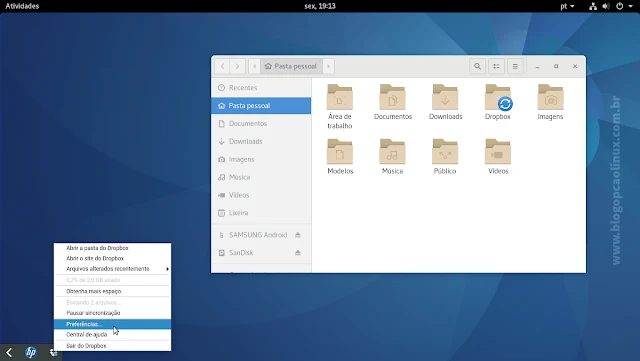 Ícone de status do Dropbox na barra de notificações do GNOME