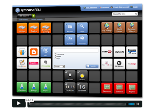 A demonstration of a PLE on Symbaloo, with colourful blocks showing links to various resources such as Blogger, Google Docs, and TeacherTube.