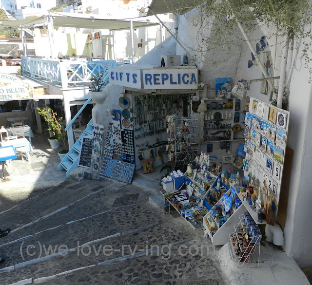 Shops line the steps of Fira