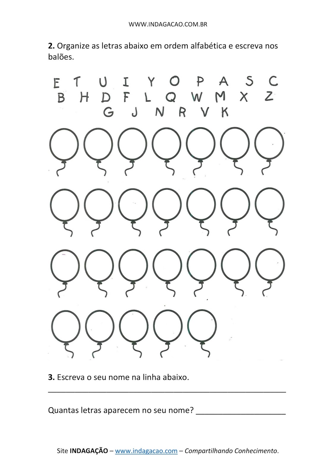 Organize as letras abaixo em ordem