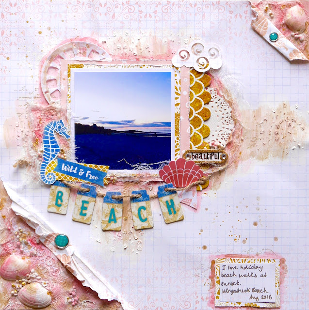 Beach Scrapbook Page by Katherine Sutton using BoBunny Down By the Sea