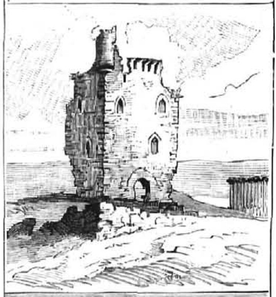 Suances. Ilustración publicada en los años ochenta en la que aparece la torre situada a la entrada de la ría 