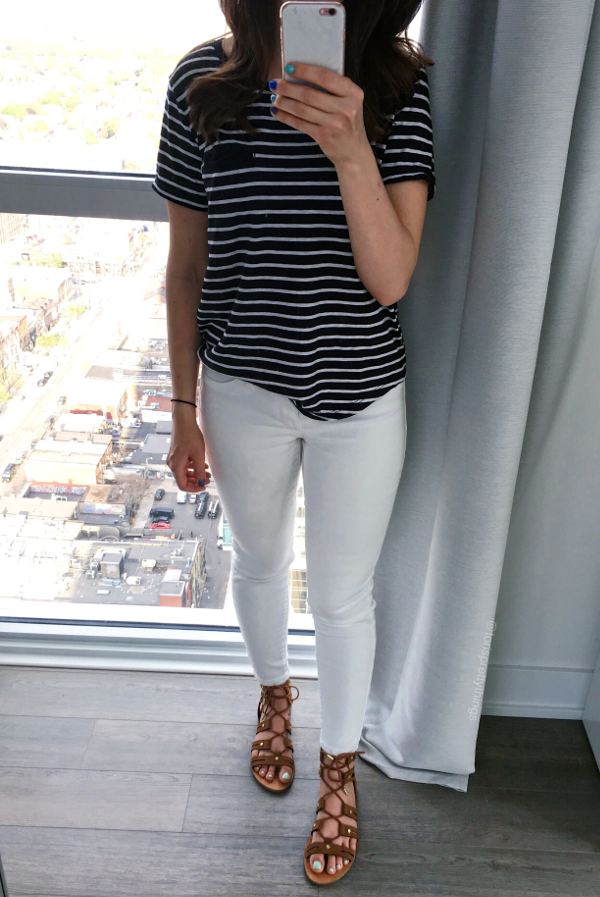 Everyday Stripe Tee and White Jeit an outfit - Fourth of July outfit inspiration - Tori's Pretty Things Blog