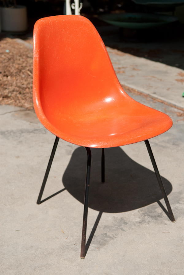 heygreenie Vintage HERMAN MILLER Orange Fiberglass EAMES Shell Chair w