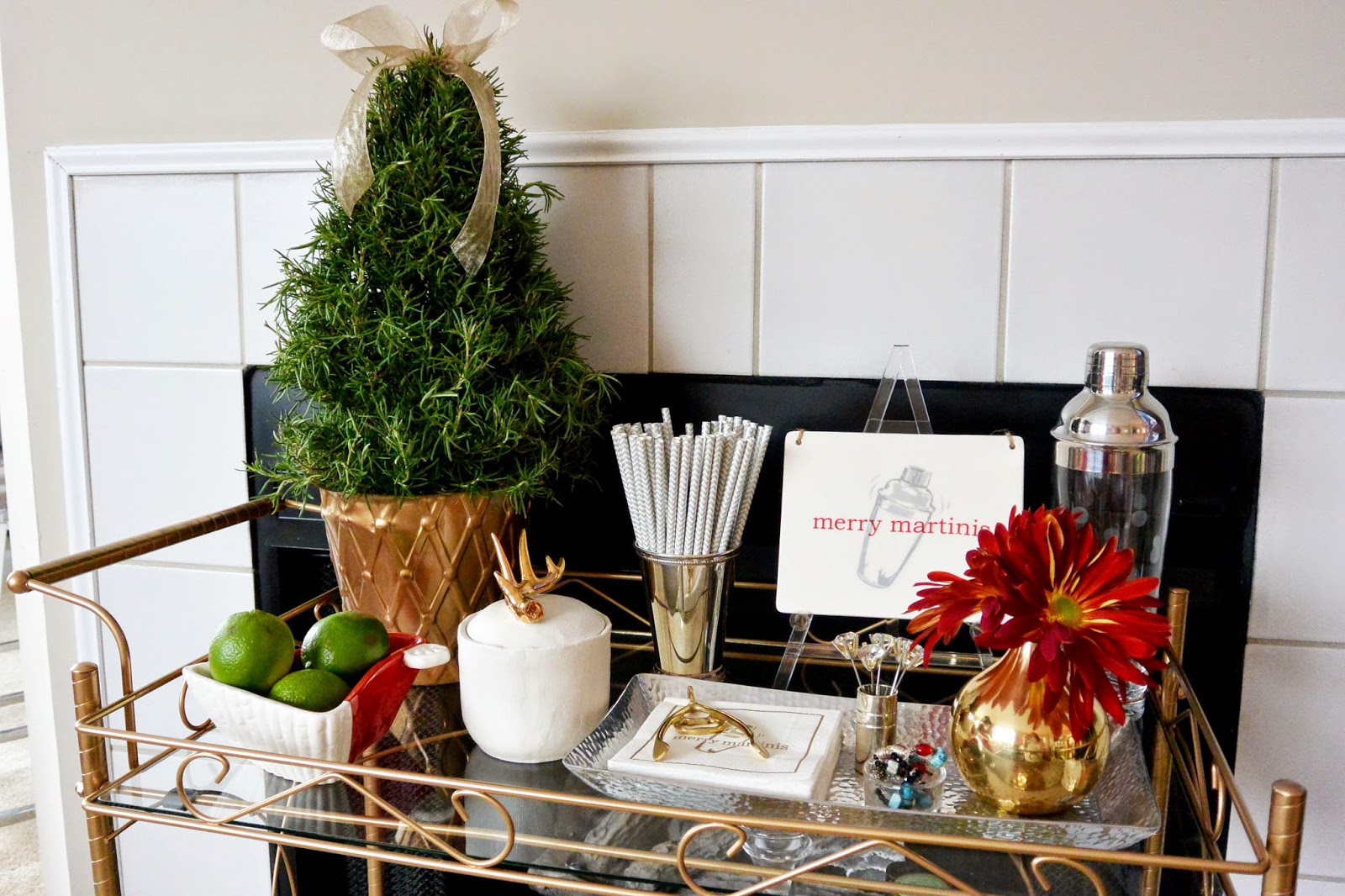 How To Decorate Your Bar Cart For The Holidays Stripes And Whimsy