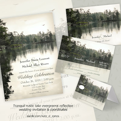 Mountain Lake Rustic Wedding Invitation Set