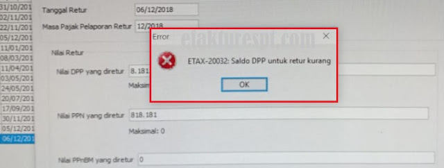 Solusi e-Faktur Error ETAX-20032 Saldo DPP Untuk Retur Kurang