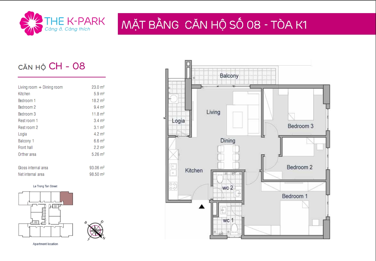 Mặt bằng căn hộ số 08- Tòa K1 Mặt bằng căn hộ số 08- Tòa K1