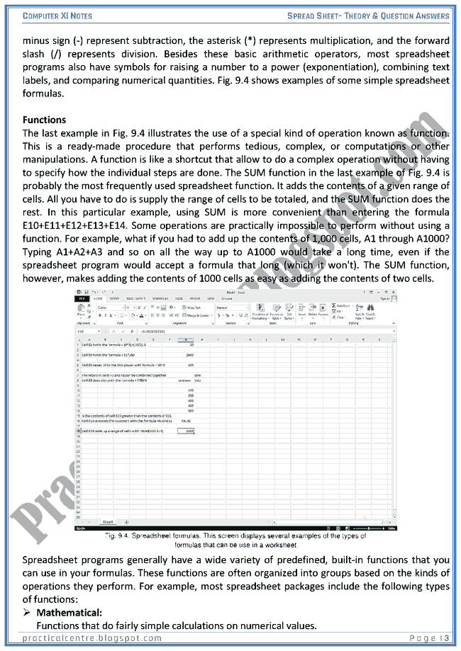 spreadsheet-theory-and-questions-answers-computer-xi