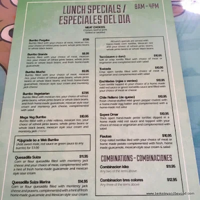 lunch specials menu at San Jalisco in San Francisco's Mission District