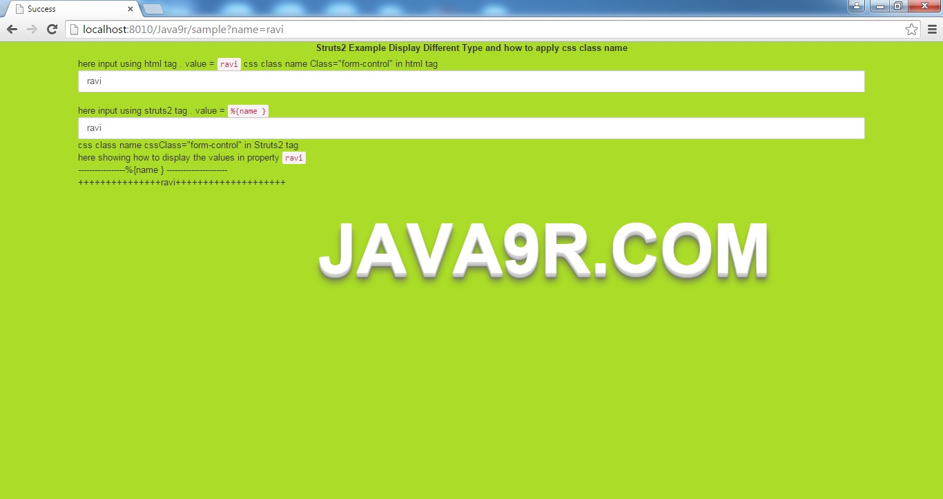 Struts2 Example Display Different Type Property Java9R