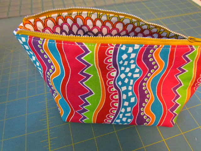 wide mouth zippered pouch with Diane Springer fabric