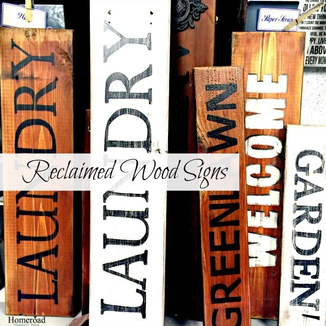 Reclaimed wood signs using old decking www.homeroad.net