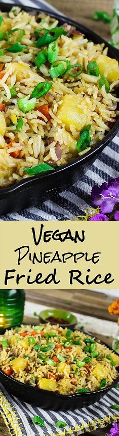 Are you looking to order some take-out tonight? Well, put that phone down because this homemade Pineapple Fried Rice is much healthier, tastier & uber-easy to make. #pineapplefriedrice #veganfood #plantbased #friedrice #veganhuggs