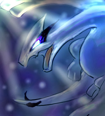 digital drawing depicting the lugia pokemon underwater