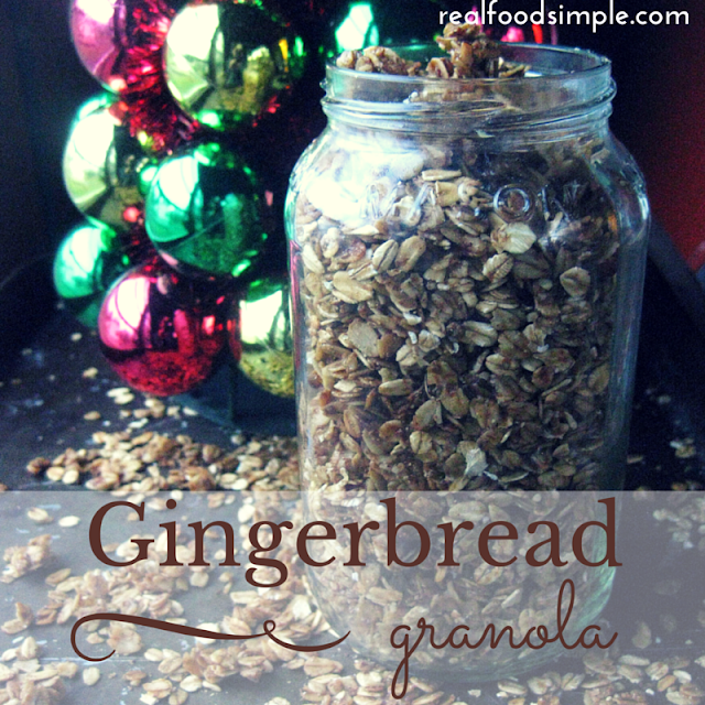 Simple gingerbread granola. A healthy, easy recipe that takes about 20 minutes and has the great flavor of gingerbread. | realfoodsimple.com