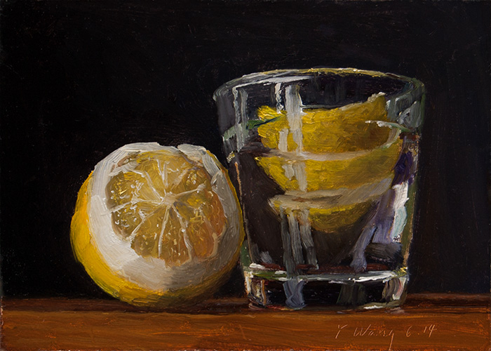 Wang Fine Art peeled lemon with a cup of water, daily
