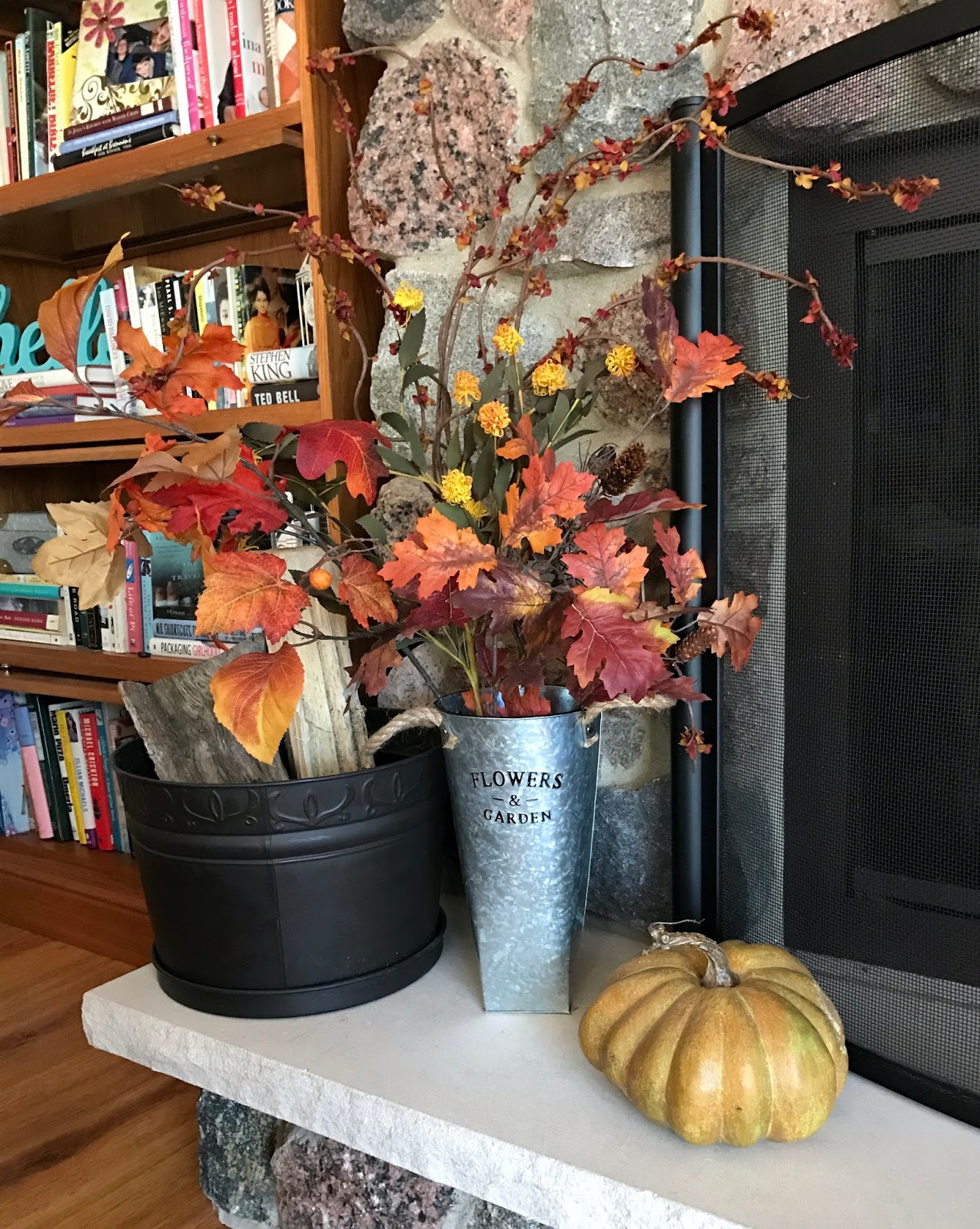fall fireplace hearth decor