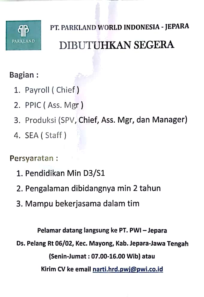 Lowongan Kerja Parkland World Indonesia Pwi Lowongan